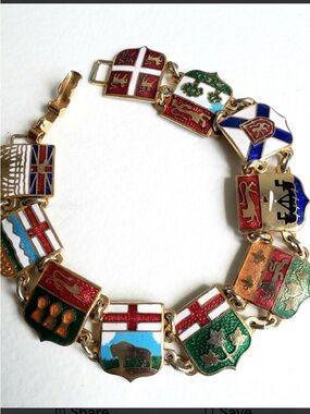 Vintage Canadian provinces enamel, souvenir bracelet, gold tone